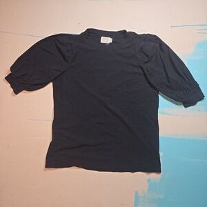 Nation LTD ‎ S Puff Sleeve Black Pima Cotton Peru Crewneck Top Modern Minimalist